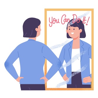 young woman standing front mirror motivate confident you can it vector illustration 10045 633
